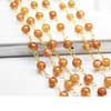 Natural Hessonite Shaded Smooth Round Ball Beads Gold Plated Link Chain Length is 14 Inches and Size 4mm approx.